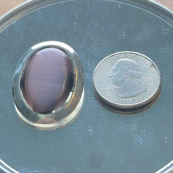 Silver Tone and Iridescent Purple Stone Oval Pendant - Picture 2 of 4